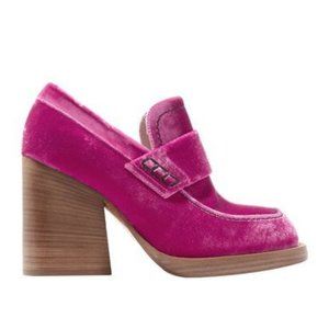 MARNI Pink Velvet Moccasin Loafers Chunky Block High Heels Sz 37